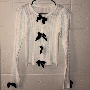 Dolls Kill Widow Moonlit Sweetness Knit White Cardigan with Black Bows